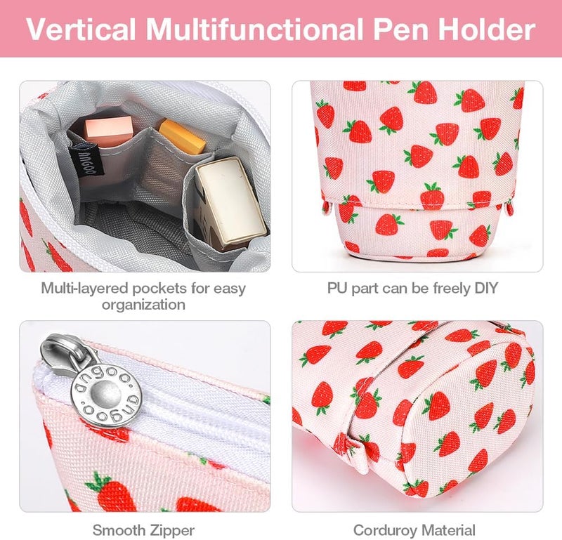 KPX Milktea Standing Pencil Case for Kids Pop Up Pencil Box Makeup Bag Bubble Tea Pen Holder Cosmetic Bag Kawaii Stationery, Strawberry, 7x3x1 inches, strawberry - Image 3