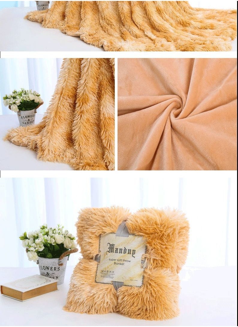 BAIG - Fluffy Faux Fur Bedspread Blankets for Sofa Beds Sofa Throw Blanket Sofa Soft Plush Bed Cover Baby Blanket 160x130cm - Image 1