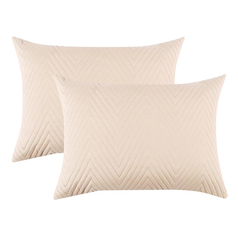 RD TREND® Cotton Quilted Pillow Cover Set of 2 |Ultra-Soft, Cooling & Breathable | Skin & Hair Friendly | Hidden Zipper Pillowcases for Bedroom |Standard Size 18x28 Inches, Beige - Image 5