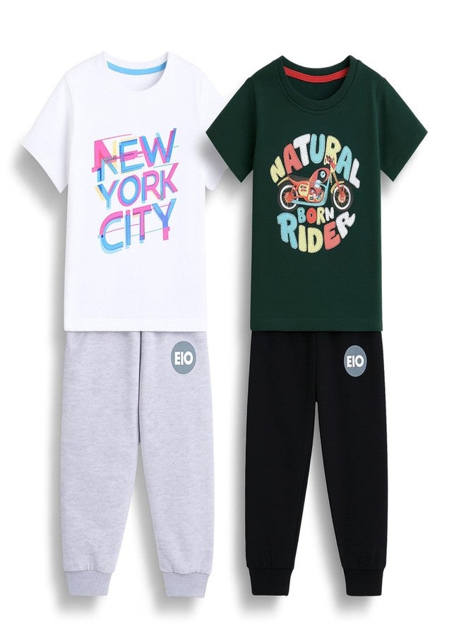 EIO Baby Boy Regular Fit Cotton T-Shirts and Pyjamas Set of 2 | Soft Breathable Nightwear & Casual Wear | Kids Cotton Clothing Set - Image 1
