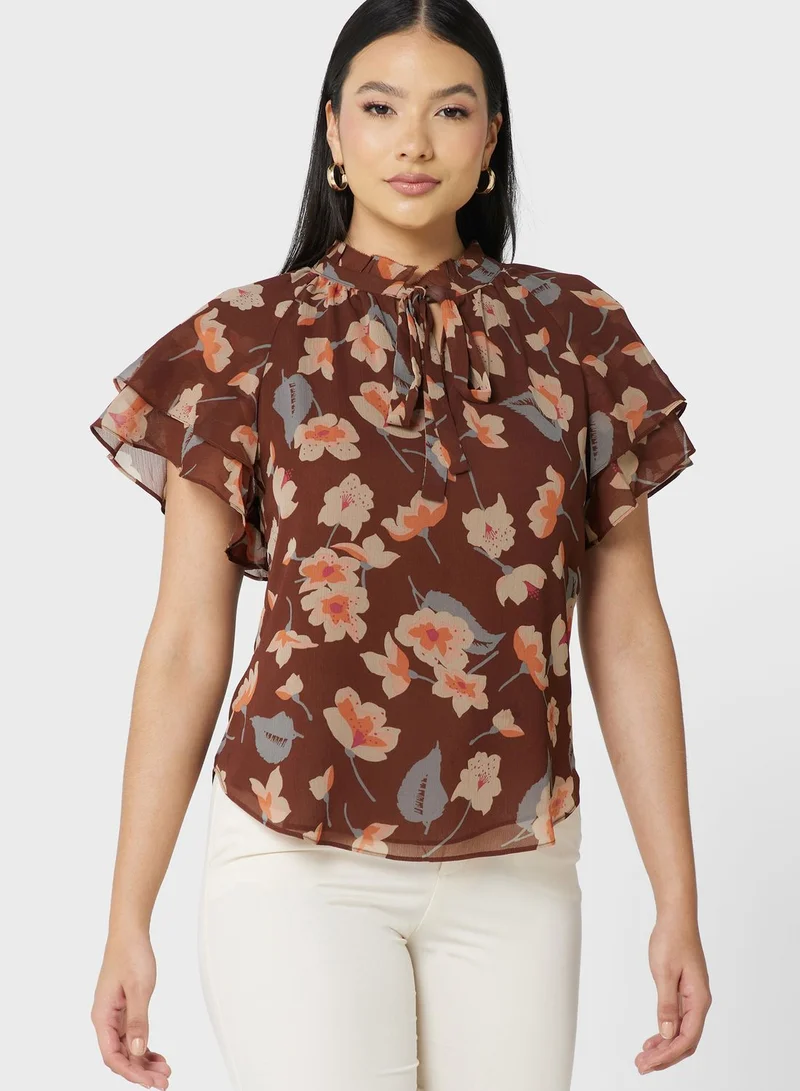 Lauren Ralph Lauren Tie Detail Ruffle Sleeve Top