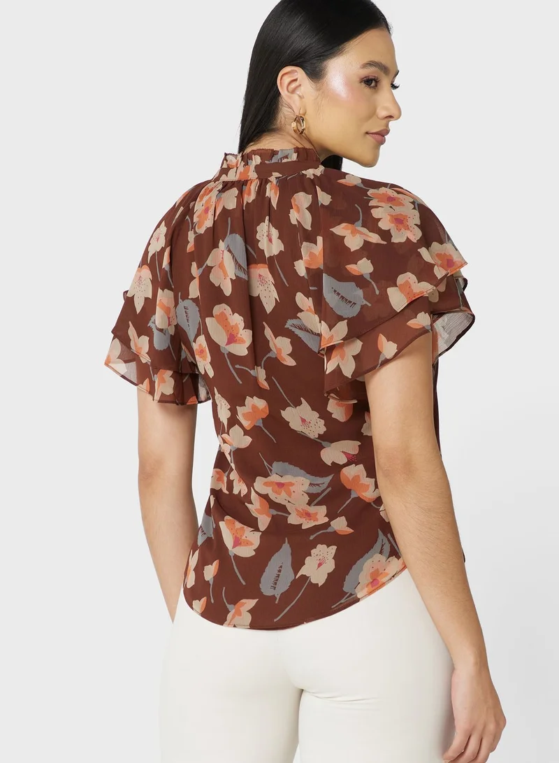 Lauren Ralph Lauren Tie Detail Ruffle Sleeve Top