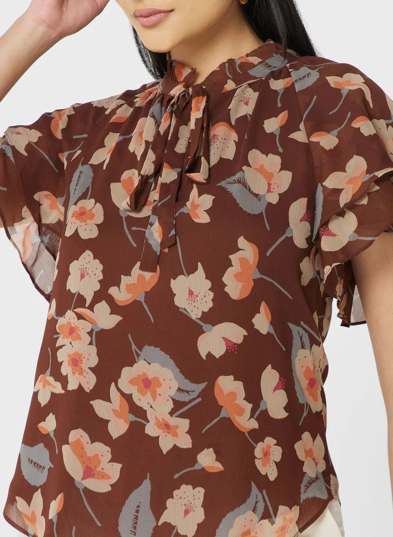 Lauren Ralph Lauren Tie Detail Ruffle Sleeve Top