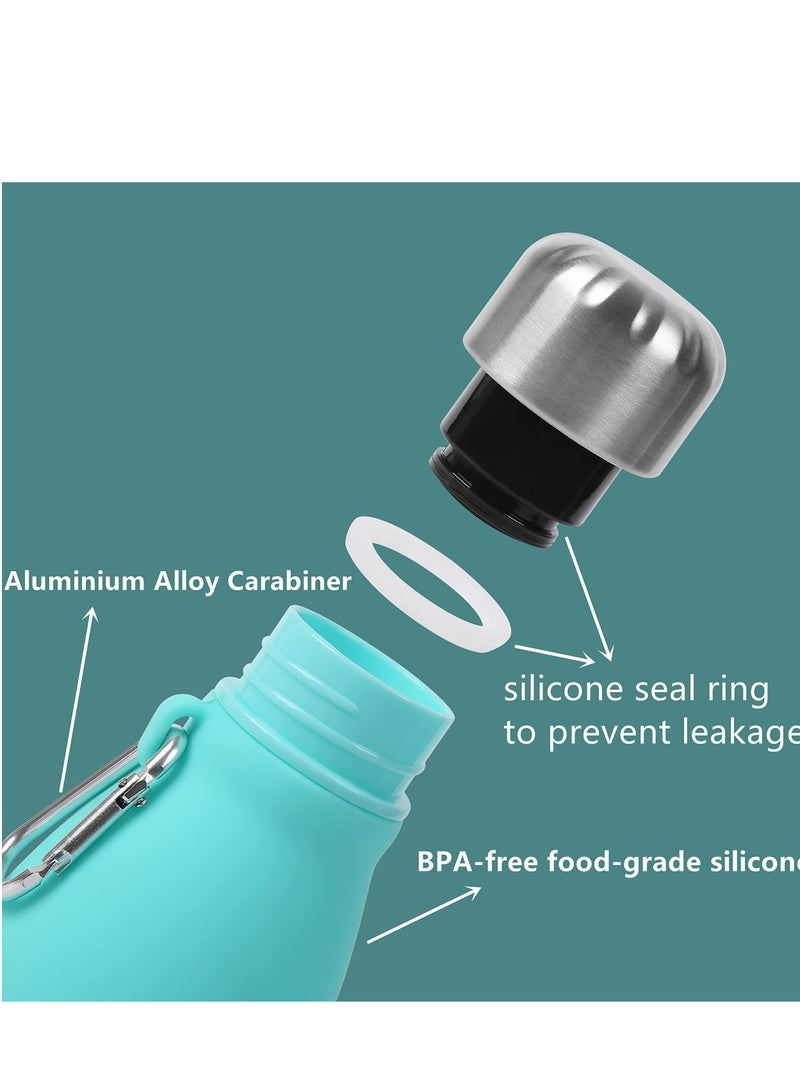 SYOSI 1 Pack Collapsible Silicone Water Bottle Reuseable Foldable Water Bottle Travel Sport Water Bottle, Portable Water Bottle with Carabiner BPA Freee Leak proof for Travel Camping Hiking Gym 18oz 550ml  - Image 5