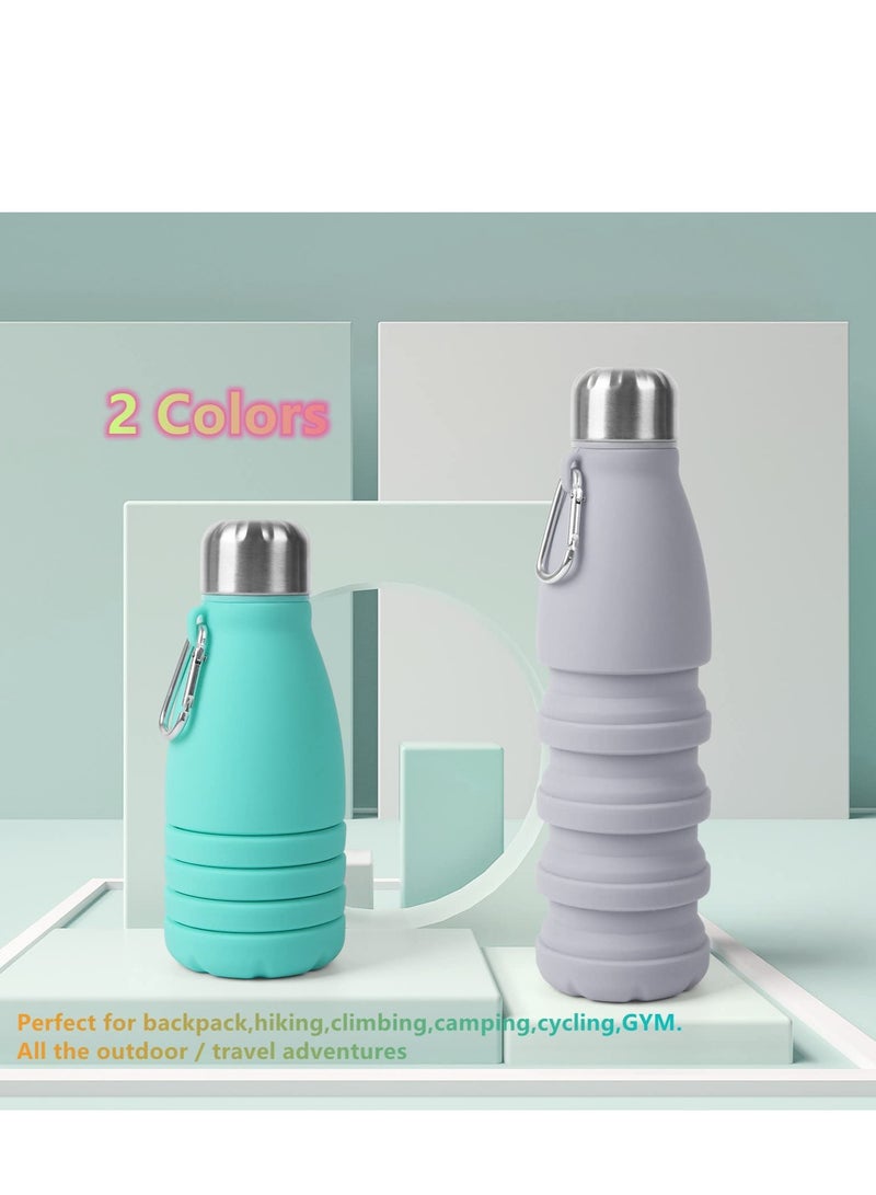 SYOSI 1 Pack Collapsible Silicone Water Bottle Reuseable Foldable Water Bottle Travel Sport Water Bottle, Portable Water Bottle with Carabiner BPA Freee Leak proof for Travel Camping Hiking Gym 18oz 550ml  - Image 2