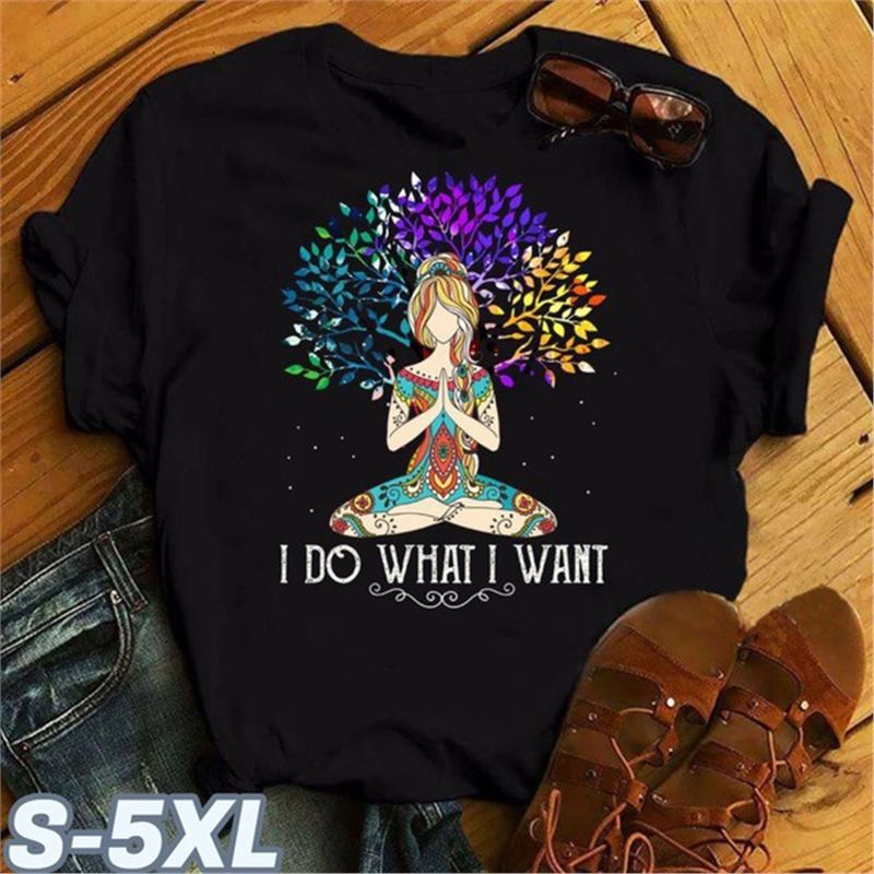Wish Printed Letters Yoga Printed Pattern Short Sleeve T-Shirt - Image 2
