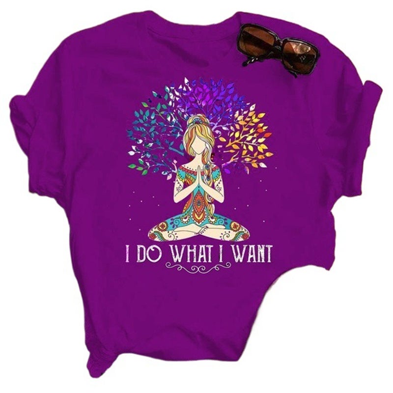 Wish Printed Letters Yoga Printed Pattern Short Sleeve T-Shirt - Image 5