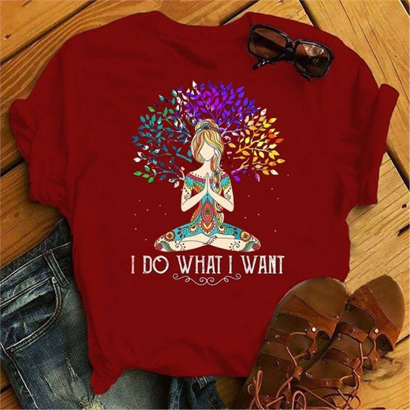 Wish Printed Letters Yoga Printed Pattern Short Sleeve T-Shirt - Image 1