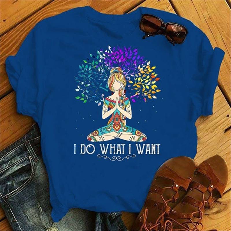 Wish Printed Letters Yoga Printed Pattern Short Sleeve T-Shirt - Image 4