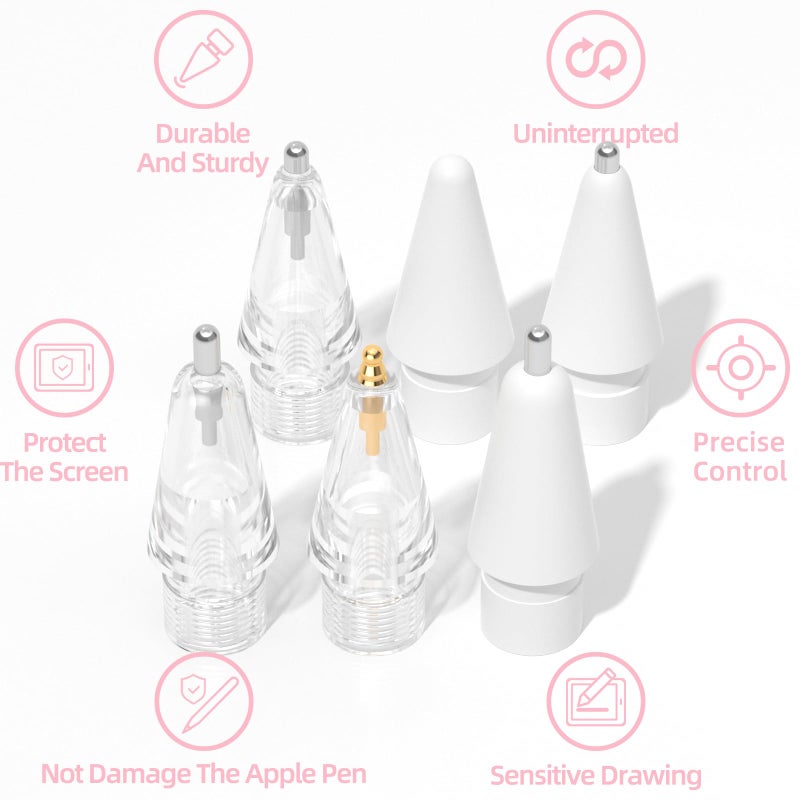 JOOSKO 8 Pack Upgraded Replacement Tips for Apple Pencil Pro/USB-C/2nd Gen/1st Gen Tips(with Storage case),wear-Resistant Mix Metal Tips for Apple Pencil Accessories (Pink) - Image 3