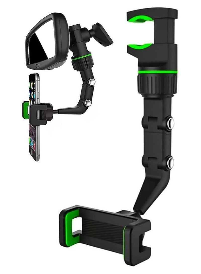 حامل هاتف مرآة الرؤية الخلفية 360° للسيارة - حامل متعدد الوظائف للهاتف ونظام تحديد المواقع العالمي، حامل هاتف سيارة دوار عالمي، حوامل هواتف السيارات (أخضر) - Image 1