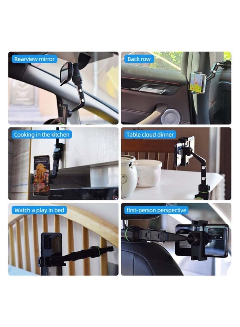 حامل هاتف مرآة الرؤية الخلفية 360° للسيارة - حامل متعدد الوظائف للهاتف ونظام تحديد المواقع العالمي، حامل هاتف سيارة دوار عالمي، حوامل هواتف السيارات (أخضر) - Image 5