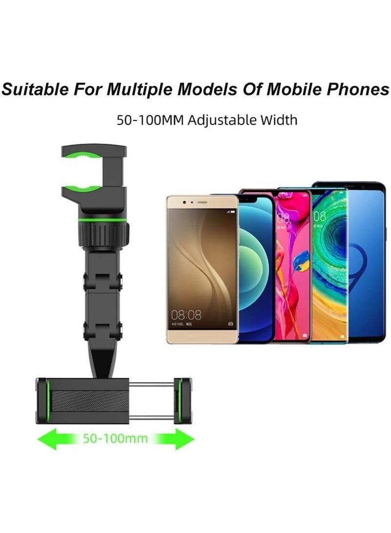 حامل هاتف مرآة الرؤية الخلفية 360° للسيارة - حامل متعدد الوظائف للهاتف ونظام تحديد المواقع العالمي، حامل هاتف سيارة دوار عالمي، حوامل هواتف السيارات (أخضر) - Image 3