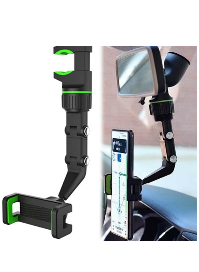 حامل هاتف مرآة الرؤية الخلفية 360° للسيارة - حامل متعدد الوظائف للهاتف ونظام تحديد المواقع العالمي، حامل هاتف سيارة دوار عالمي، حوامل هواتف السيارات (أخضر) - Image 2