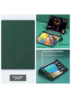 Generic Applicable Ipad Case Solid Color Ipad10 Tablet Protective Case Leather Case 9 Generation Mirror Pro Protective Case Matepad11-Color:Three-fold With Pen Slot-dark Night Green-Applicable Model:Ipadair 6-13inch (m2) (2024) Neutral 12.9inch Arrival (without Home Key)  - Image 1