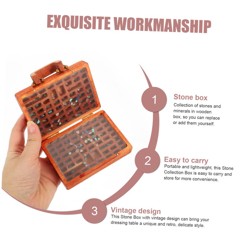 Wooden Crystal Box Vintage Style Gemstone Organizer Portable Lightweight Storage Case - Image 4