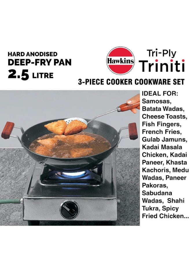 هوكينز طقم مطبخ Hawkins Triniti (تاوا، مقلاة للقلي العميق، قدر ضغط بغطاء داخلي) - أسود (PCWSET1) - ألومنيوم مؤكسد صلب - Image 4