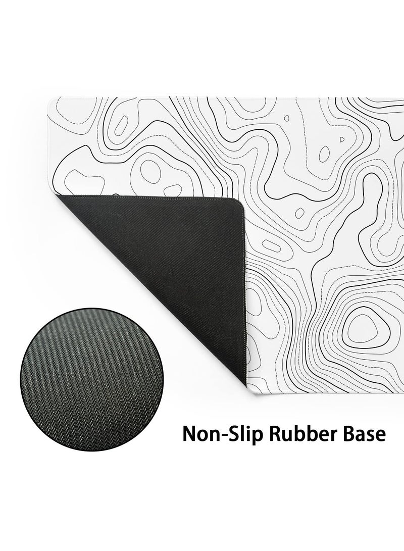 Green Tiger Topographic Map Large Mouse Pad XL White Lines Contour Geographic Extended Large Desk Mat Big Desk Pad 80X30 CM Non-Slip Rubber Base Stitched Edge Long Mousepad,31.5×11.8 Inch - Image 4