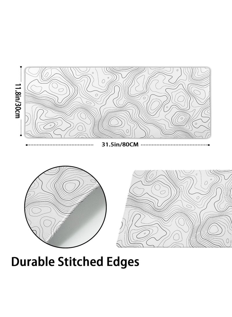 Green Tiger Topographic Map Large Mouse Pad XL White Lines Contour Geographic Extended Large Desk Mat Big Desk Pad 80X30 CM Non-Slip Rubber Base Stitched Edge Long Mousepad,31.5×11.8 Inch - Image 5