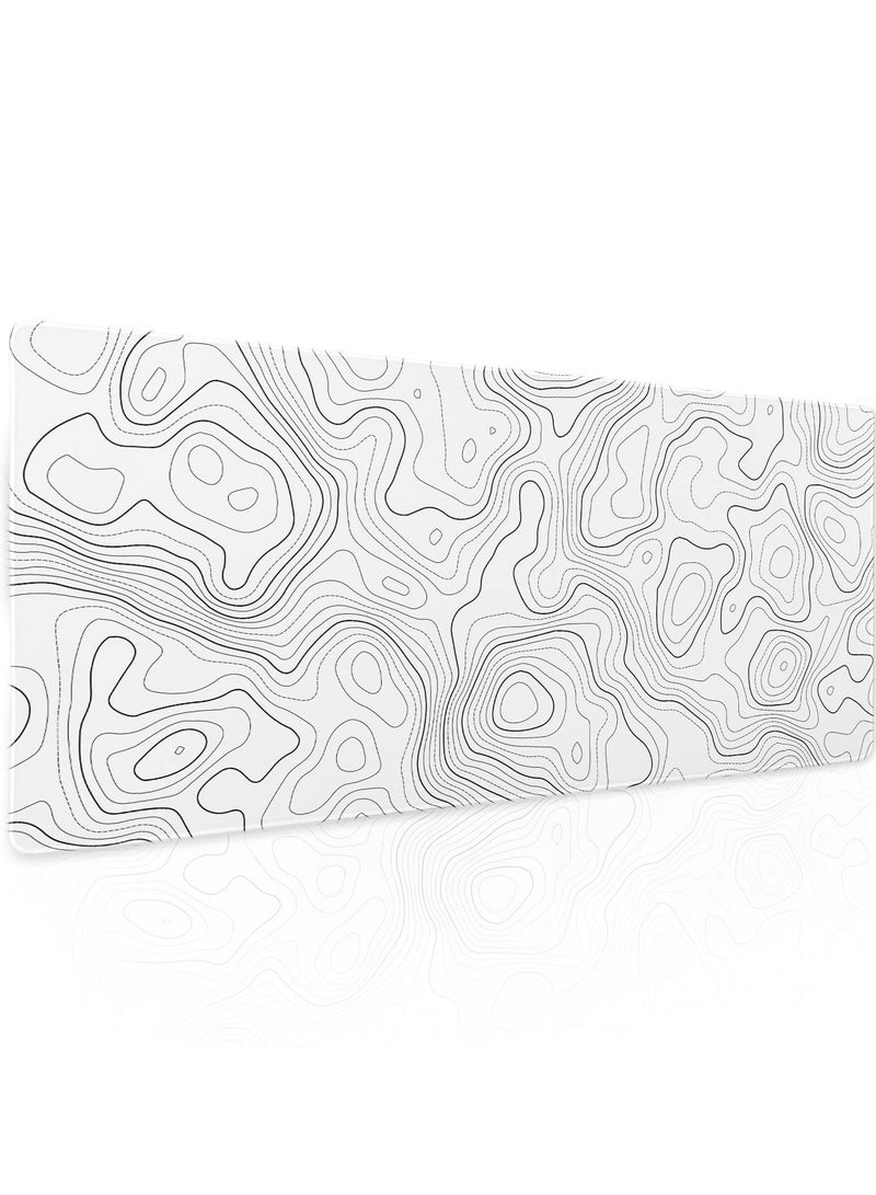 Green Tiger Topographic Map Large Mouse Pad XL White Lines Contour Geographic Extended Large Desk Mat Big Desk Pad 80X30 CM Non-Slip Rubber Base Stitched Edge Long Mousepad,31.5×11.8 Inch - Image 1