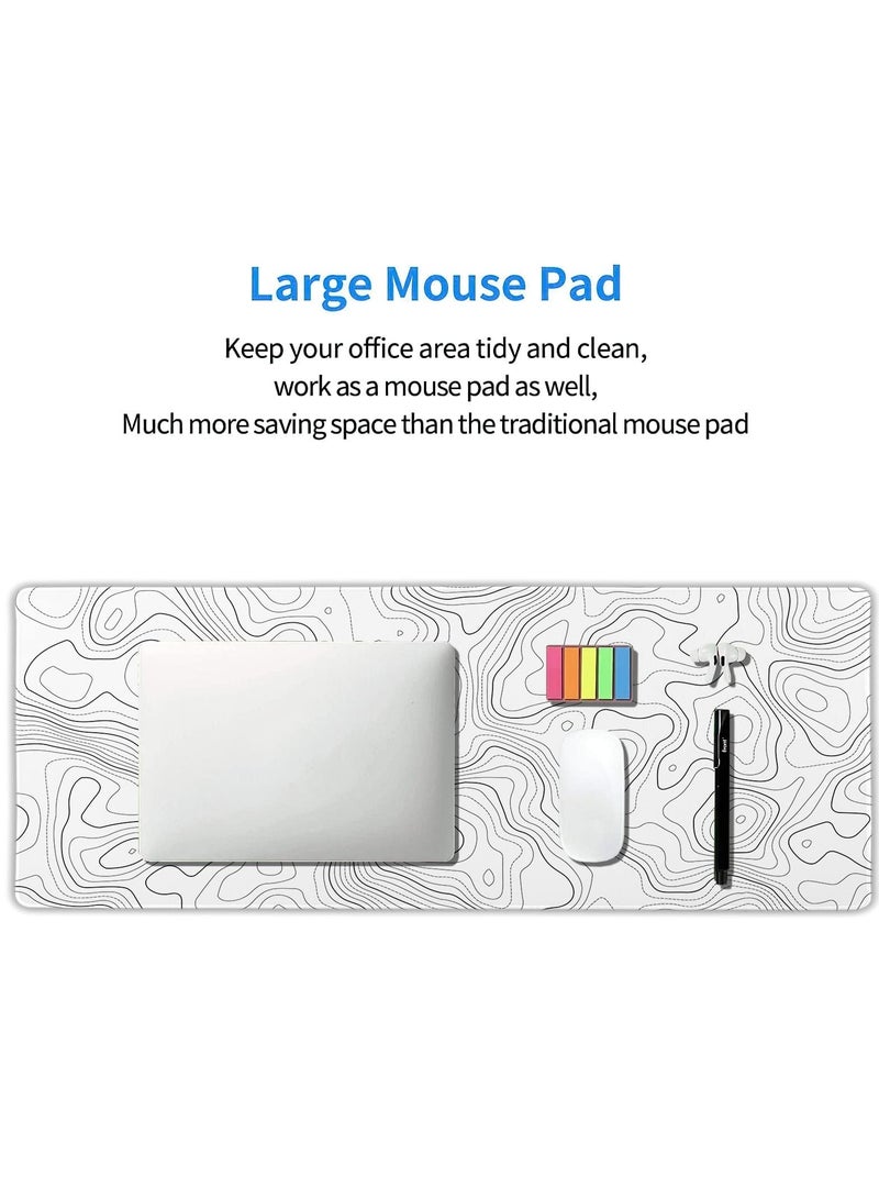 Green Tiger Topographic Map Large Mouse Pad XL White Lines Contour Geographic Extended Large Desk Mat Big Desk Pad 80X30 CM Non-Slip Rubber Base Stitched Edge Long Mousepad,31.5×11.8 Inch - Image 2