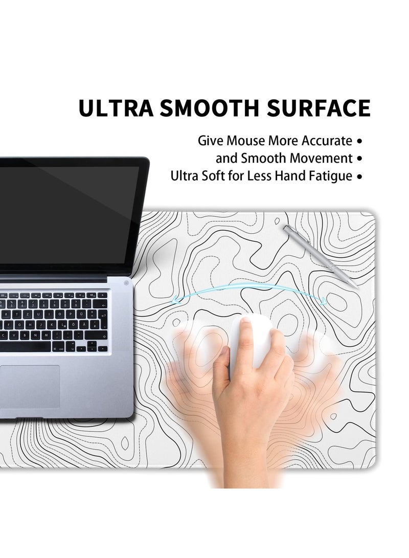 Green Tiger Topographic Map Large Mouse Pad XL White Lines Contour Geographic Extended Large Desk Mat Big Desk Pad 80X30 CM Non-Slip Rubber Base Stitched Edge Long Mousepad,31.5×11.8 Inch - Image 3