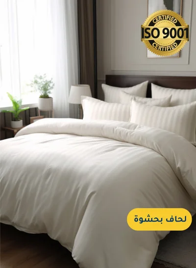 Master Home Textile Microfiber Hotel Comforter Sets, Fits 200 cm x 200 cm Size Bed, Duvet Filling Included, 9 Pcs King Size, Hotel Stripe Pattern