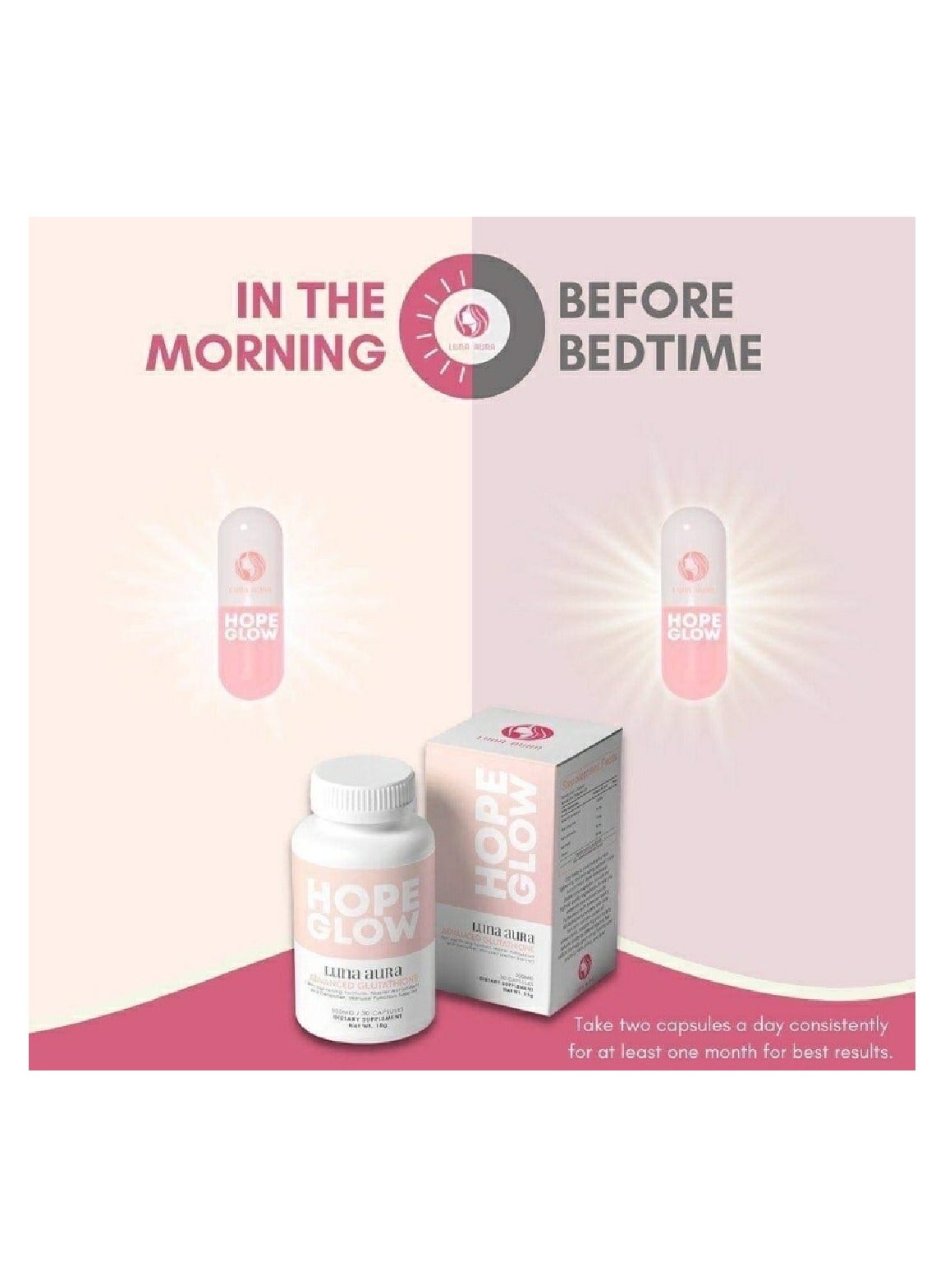 LUNA AURA Hope Glow Luna aura Advanced Glutathione 30 capsules | Best Price KSA