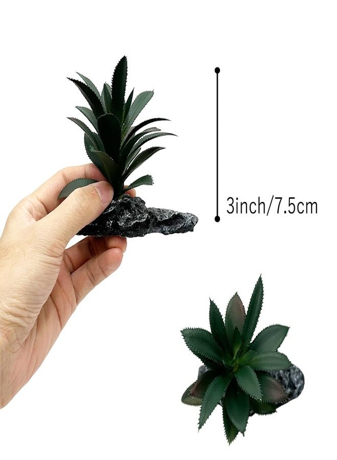 Smoothedo-Pets Reptile Artificial Plants Succulent Terrarium Decor Desert Rainforest Plant Lizard Beard Chameleon Gecko Snake Amphibious Sea Turtle Tank Accessory (Dark-Green-3pcs-Se) - Image 4