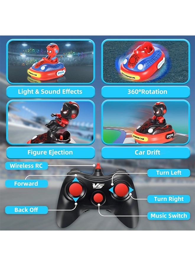 بيوينتي مجموعة سيارة مضاد التحكم عن بعد من 2 ، سيارة RC صغيرة مع تأثير ضوئي وصوتي 360 درجة دوار أرقام العنكبوت صدمة وإخراج سيارات لعبة للأطفال الأولاد البنات 3-8 (العنكبوت) - Image 4