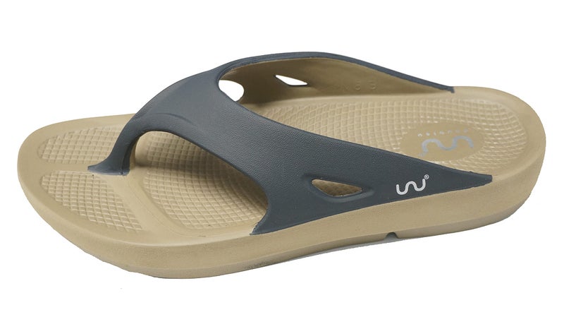 doubleu Recovery Slipper|Soft Doctor Anti-Skid Slipper for Men|Painted Classic|Slides, Flip-Flops, Chappals (8,Khaki+Grey) - Image 4