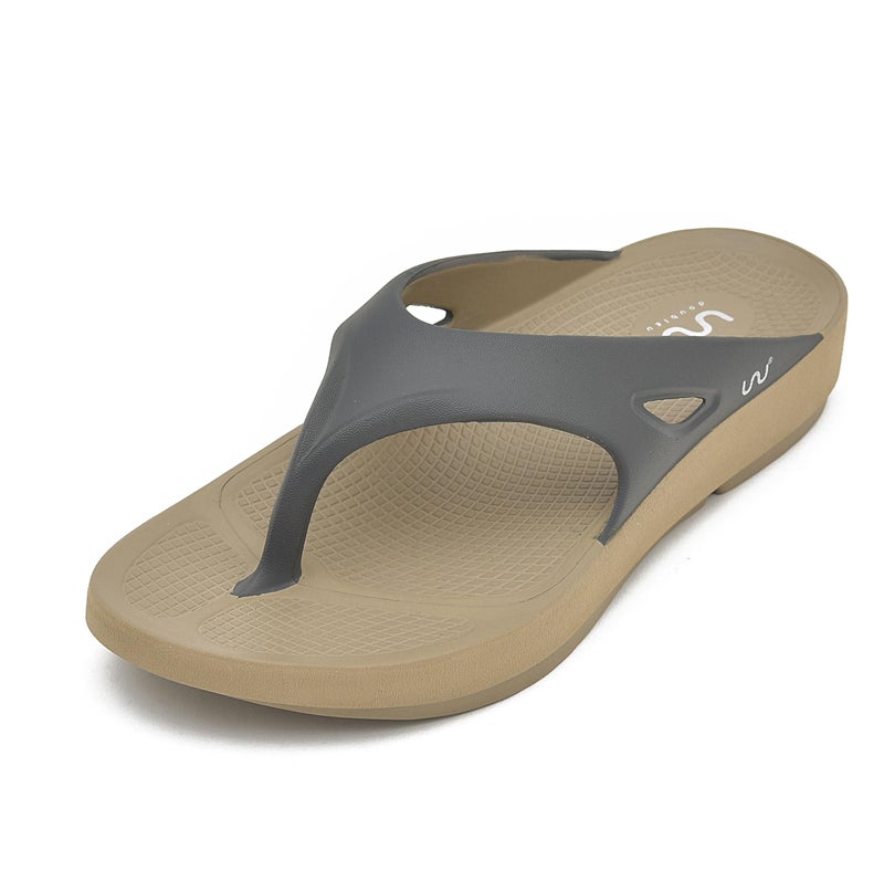 doubleu Recovery Slipper|Soft Doctor Anti-Skid Slipper for Men|Painted Classic|Slides, Flip-Flops, Chappals (8,Khaki+Grey) - Image 1