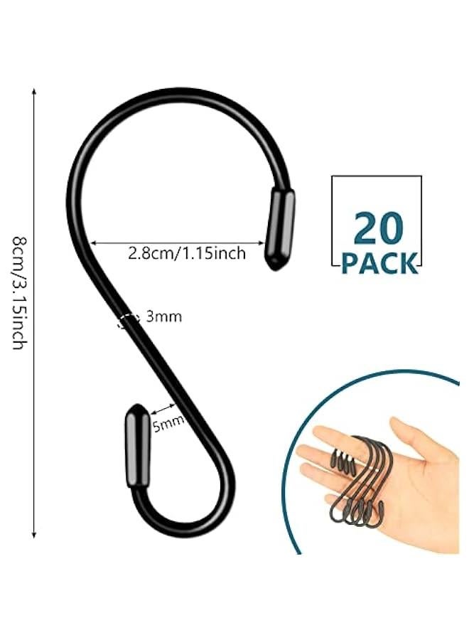 Arabest 20 Pack 3.15 Inch S Hooks Stainless Steel Hanging Hooks Heavy Duty S Hooks for Hanging Kitchenware, Pots, Pans, Plants, Clothes, Towels in Kitchen, Bathroom, Closet, Garden (Black) - Image 2