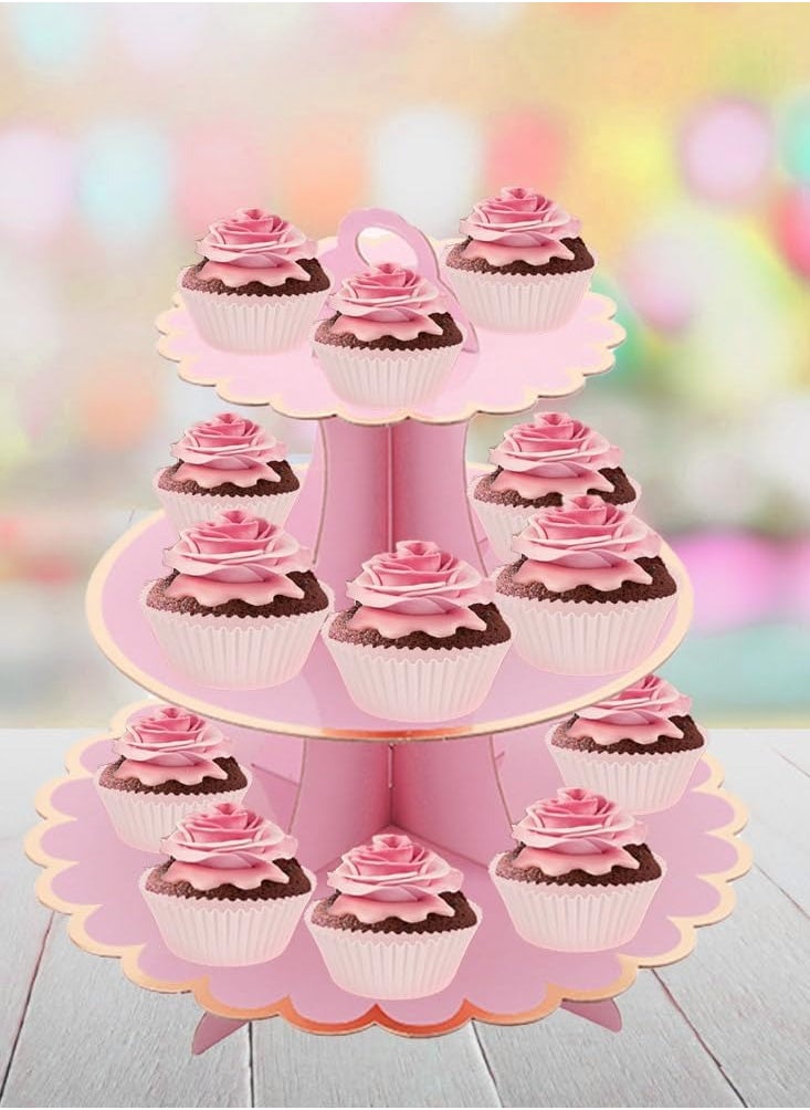 Generic Pink Cupcake & Cake Stand Tray, 3-Tiered  - Image 1