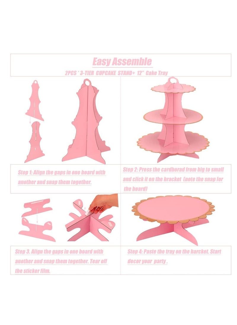 Generic Pink Cupcake & Cake Stand Tray, 3-Tiered  - Image 4