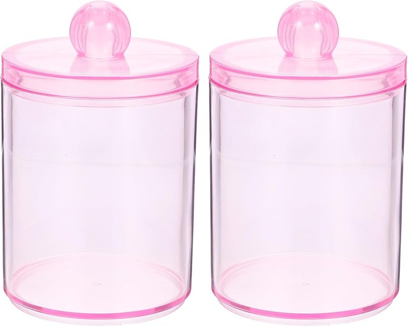 Pink Airtight Bathroom Organizer Jar For Cotton Swabs And Makeup Pads Vanity Desktop Storage Container - Image 1