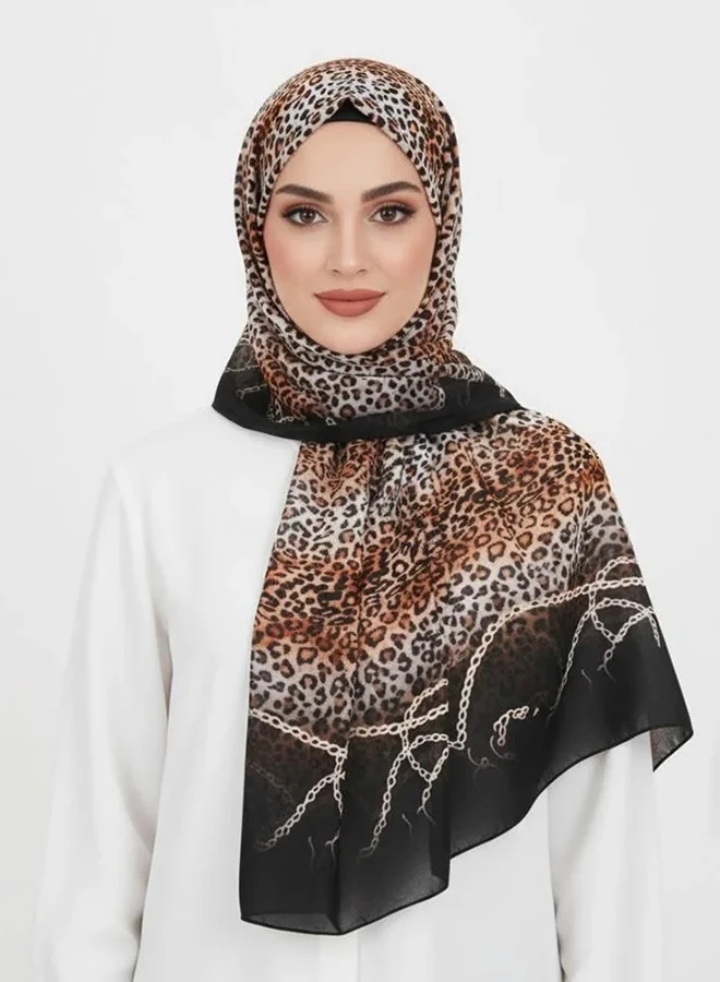 عبايات لمحة طرحة ليوبارد شيك – شيفون بتدرجات بنية مع لمسة سوداء فاخرة