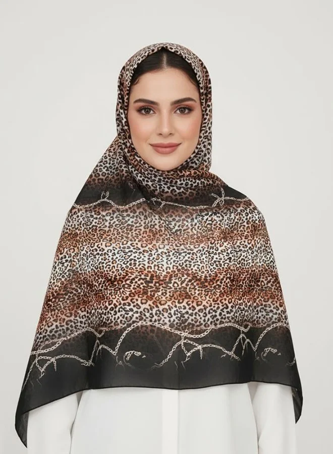 عبايات لمحة طرحة ليوبارد شيك – شيفون بتدرجات بنية مع لمسة سوداء فاخرة