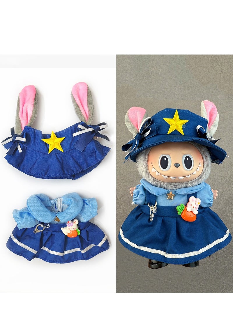 LABUBU Labubu Blue Adventure Dress & Cap Set for 17cm Doll - Heroic Bunny Style Outfit (Doll/Shoes Not Incl.)  - Image 1