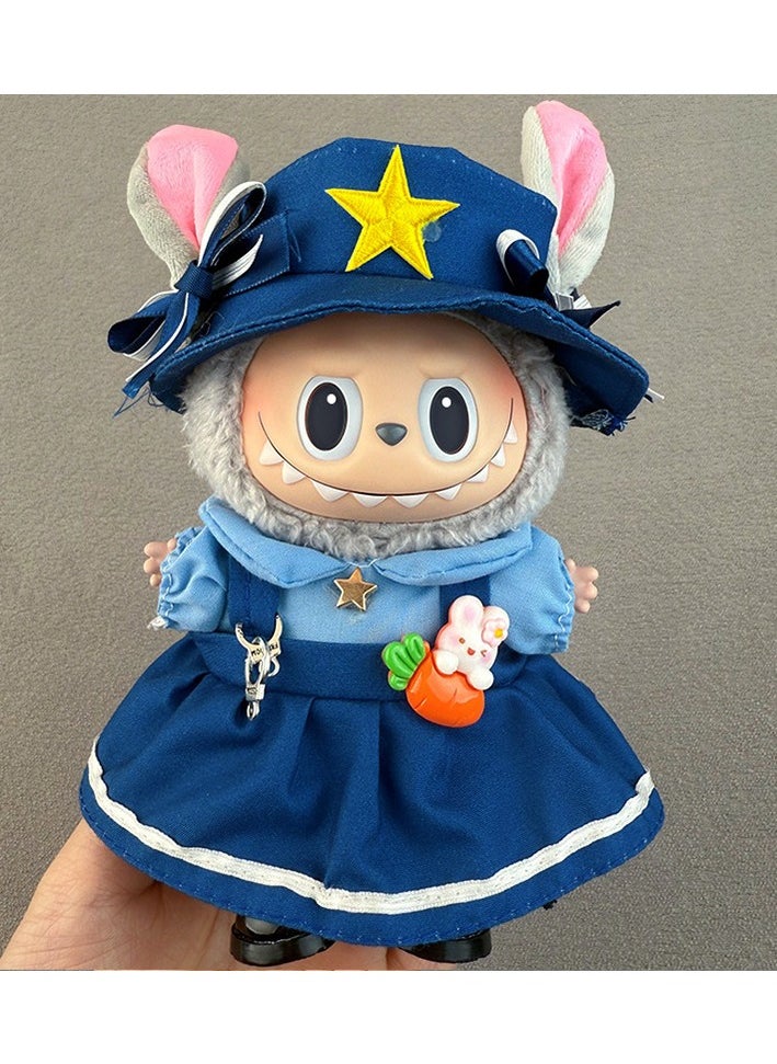 LABUBU Labubu Blue Adventure Dress & Cap Set for 17cm Doll - Heroic Bunny Style Outfit (Doll/Shoes Not Incl.)  - Image 2