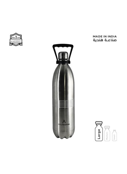 Water bottle with a capacity of 1750ml, stainless steel water bottle that keeps cold for 100 hours and keeps heat for 45 hours, Silver