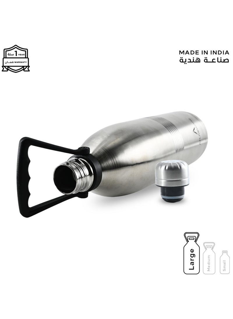 Atlasware - Water bottle with a capacity of 1750ml, stainless steel water bottle that keeps cold for 100 hours and keeps heat for 45 hours, Silver - Image 1
