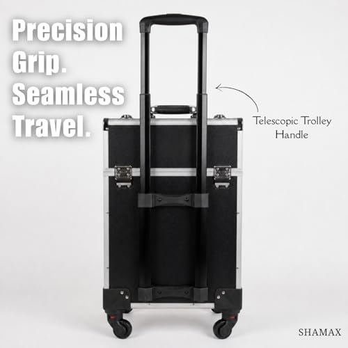 SHAMAX® Professional Rolling Makeup Case, Cosmetic Organizer Trolley, MUA & Salon Artist Storage Vanity Locks - Trolley for Hairdressers, Salons, Beauty Lovers - 360° Universal Wheels (3599/BS) - Image 4