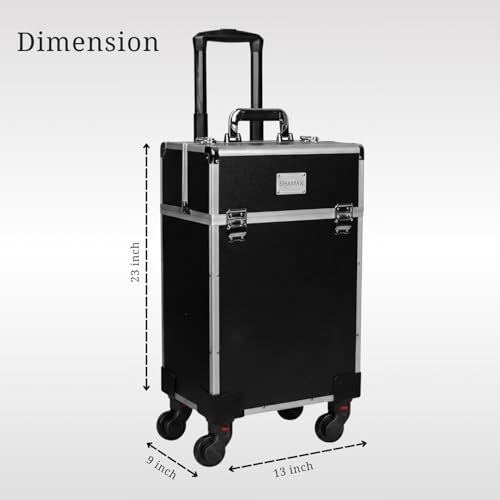SHAMAX® Professional Rolling Makeup Case, Cosmetic Organizer Trolley, MUA & Salon Artist Storage Vanity Locks - Trolley for Hairdressers, Salons, Beauty Lovers - 360° Universal Wheels (3599/BS) - Image 2