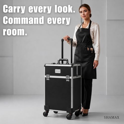 SHAMAX® Professional Rolling Makeup Case, Cosmetic Organizer Trolley, MUA & Salon Artist Storage Vanity Locks - Trolley for Hairdressers, Salons, Beauty Lovers - 360° Universal Wheels (3599/BS) - Image 3