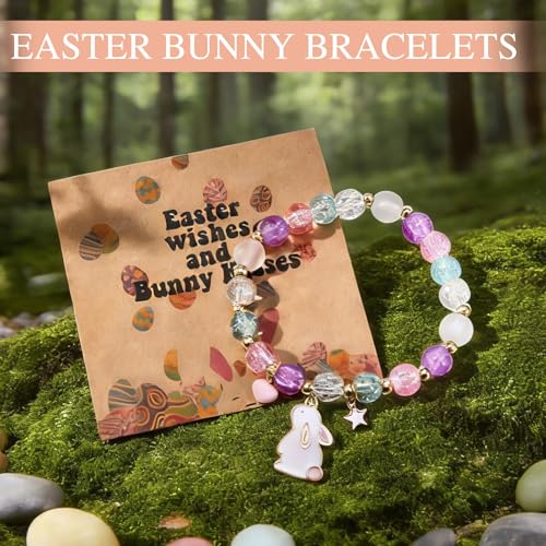 DHQH Easter Birthday Gifts Set, Easter Bracelet Earrings Basket Stuffers for Teens, Bunny Christmas Gifts for Women, Cute 16oz lced GlassCup with Lid And Straw - Image 4