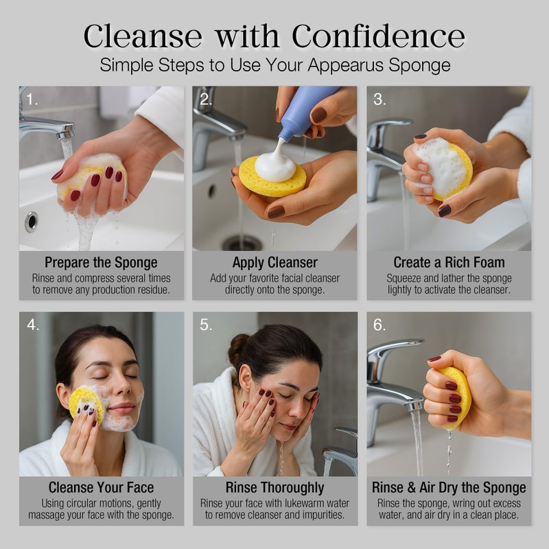 Appearus Natural Cellulose Facial Sponges â€“ 50 Pack (Compressed) â€“ Professional Spa Facial Sponge Pads for Cleansing, Exfoliating, Makeup Removal â€“ Natural Yellow â€“ Gentle on Sensitive Skin - Image 4