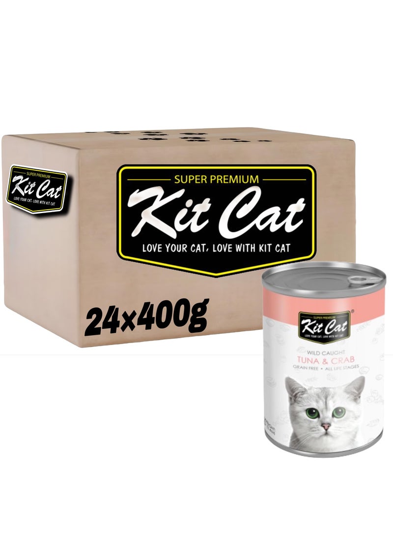 Kit Cat (24 packs) wet cat food with tuna and crab flavor for small and large cats / 400 grams - Image 1
