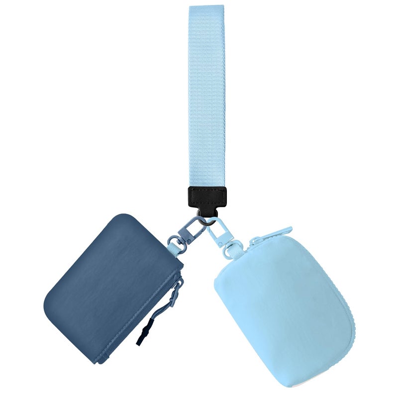 JEEBURYEE Dual Pouch Wristlet Keychain Wallets for Women with 2 Detachable Zipper Coin Purse - Small and Portable Mini Card Wallet for Women Men Navy+Sky Blue - Image 1