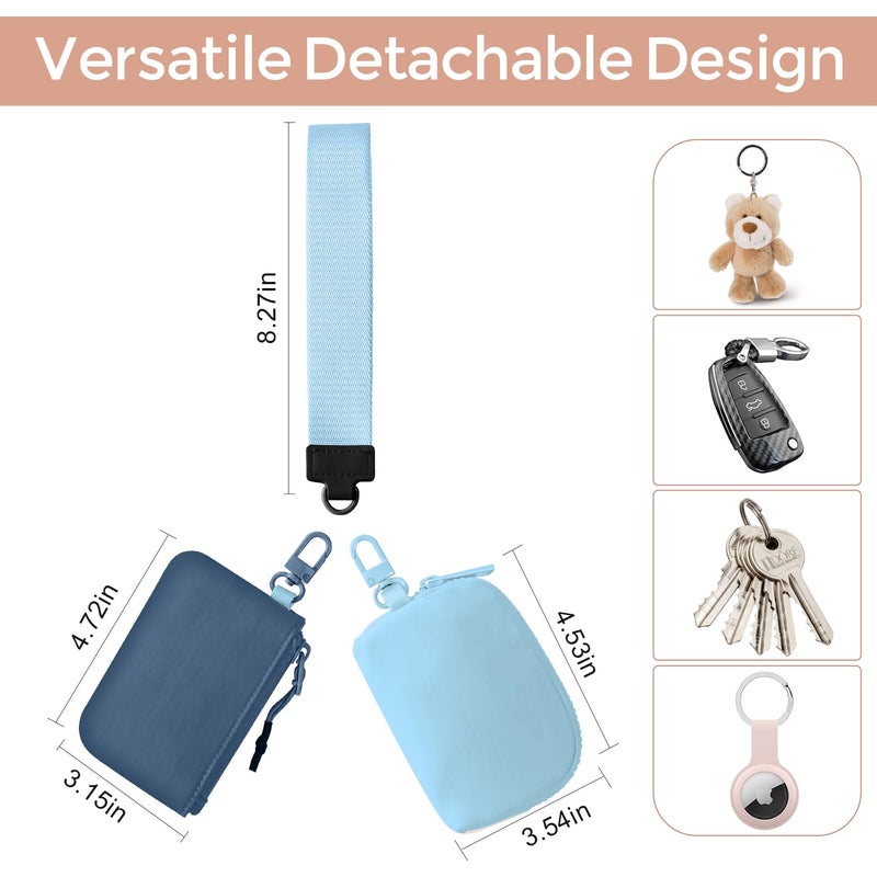 JEEBURYEE Dual Pouch Wristlet Keychain Wallets for Women with 2 Detachable Zipper Coin Purse - Small and Portable Mini Card Wallet for Women Men Navy+Sky Blue - Image 2